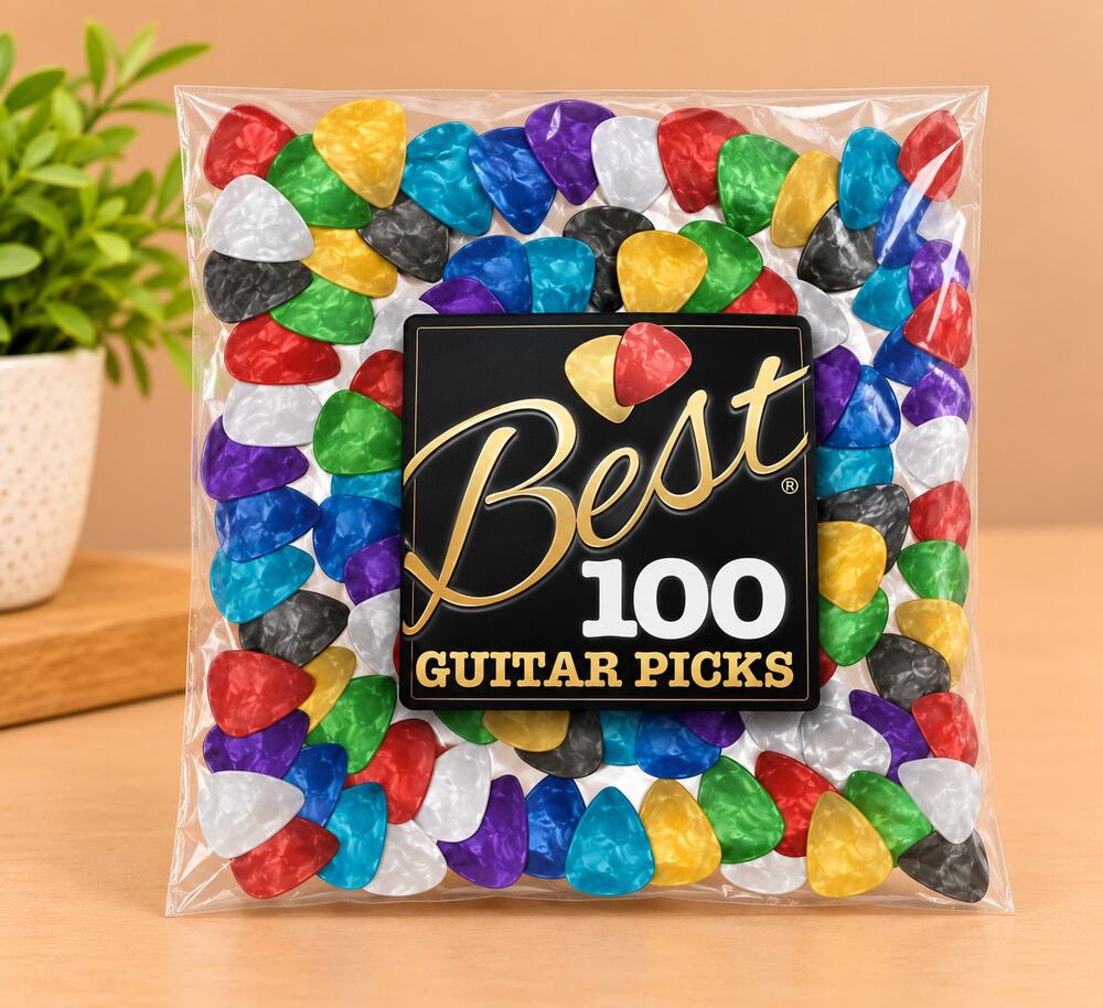 NWT Best Guitar Picks (Pack of 100) - Assorted Colors & 3 Sizes for All Guitars